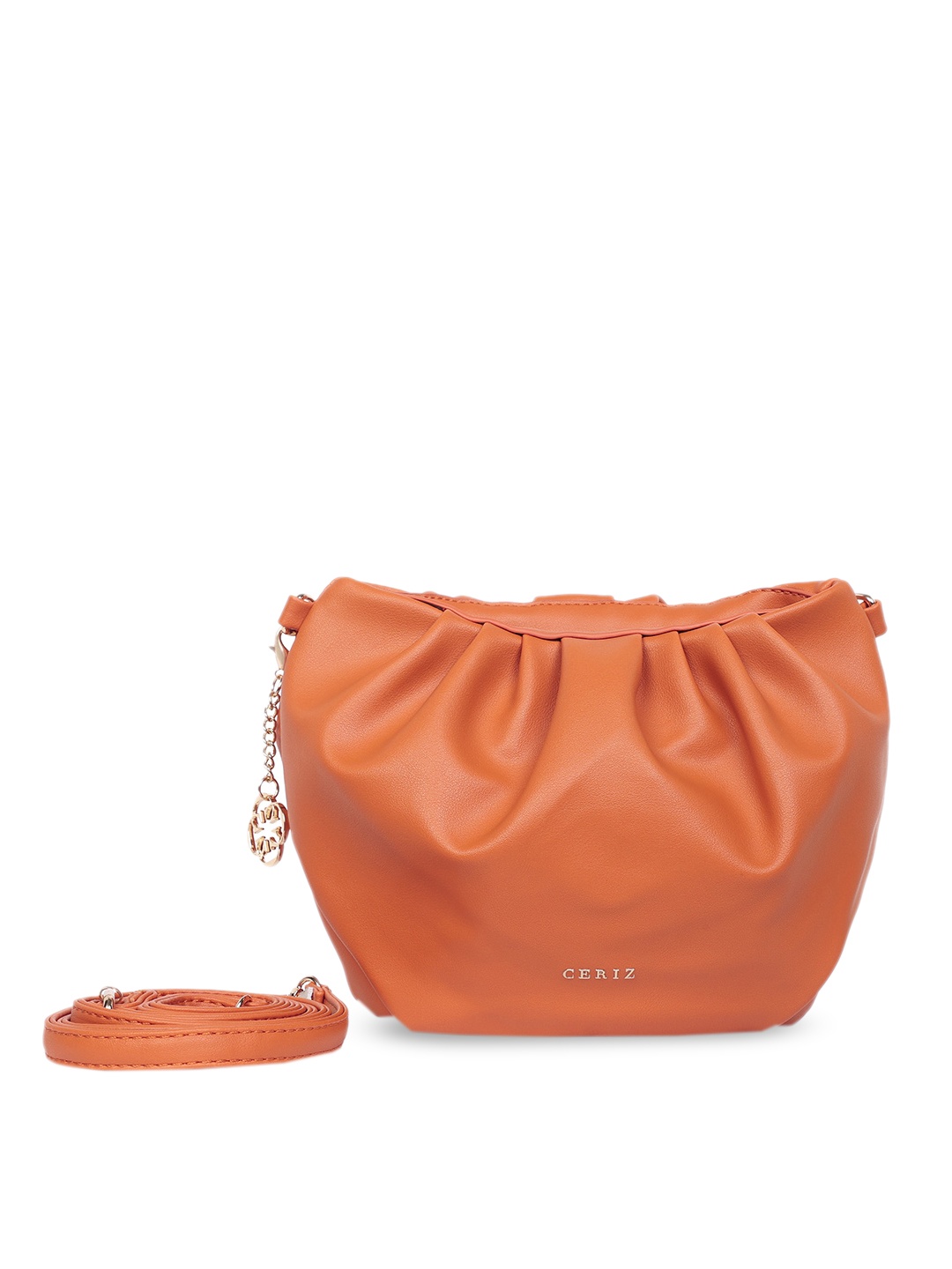 

CERIZ Orange PU Shopper Handheld Bag