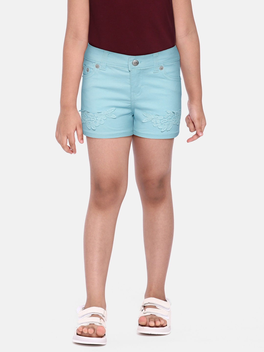 

Levis Girls Turquoise Blue Floral Slim Fit Denim Shorts