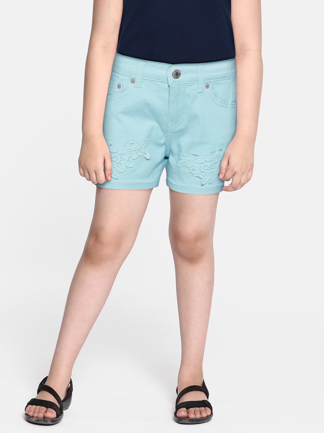 

Levis Girls Turquoise Blue Floral Slim Fit Denim Shorts