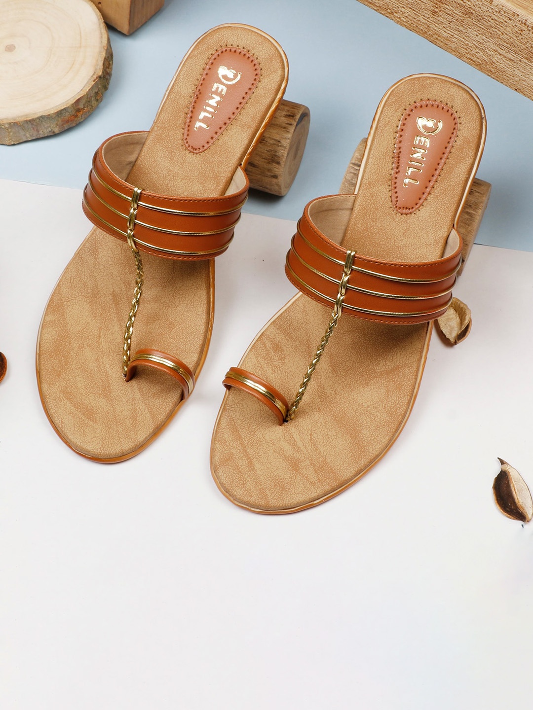 

Denill Women Brown & Gold-Toned Striped Wedges