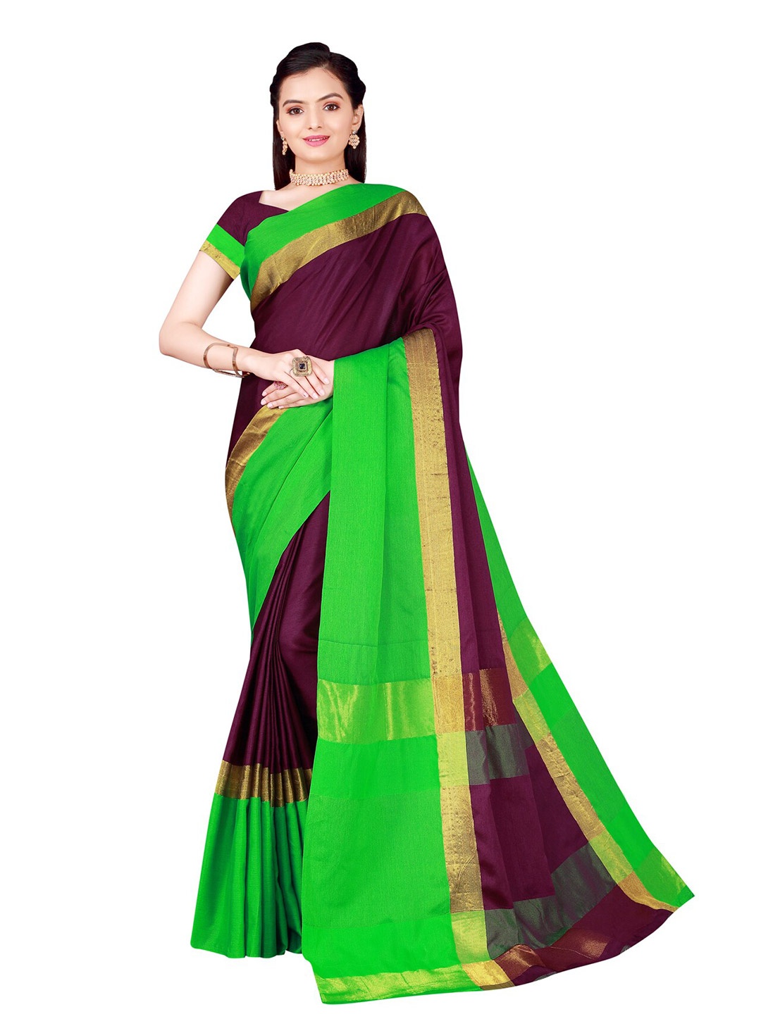 

Florence Purple & Green Colourblocked Saree
