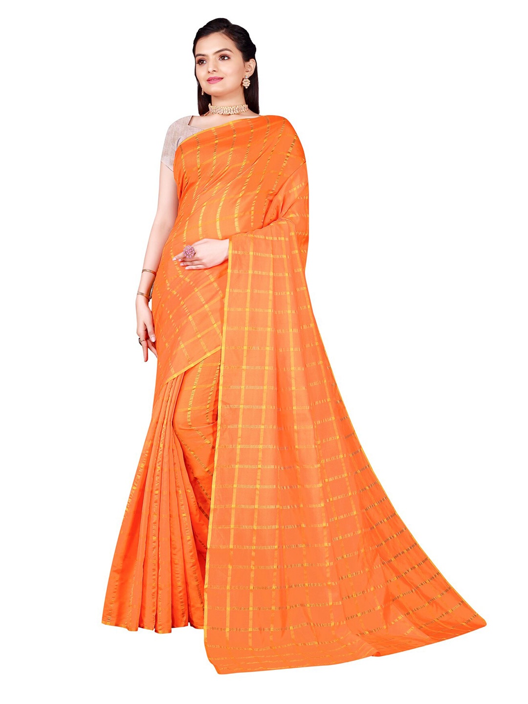 

Florence Orange & Golden Checked Cotton Silk Saree