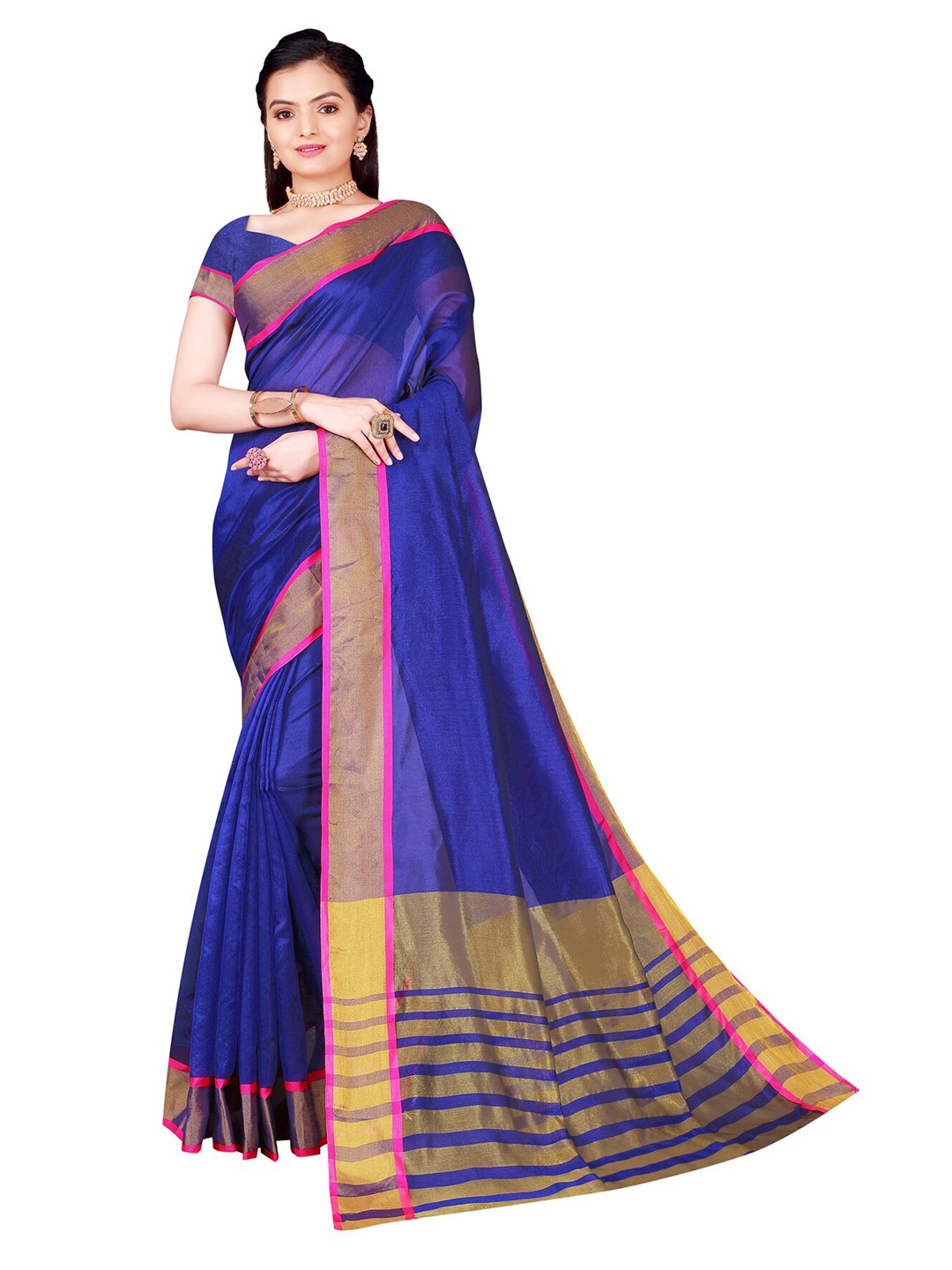 

Florence Blue & Gold-Toned Solid Zari Saree