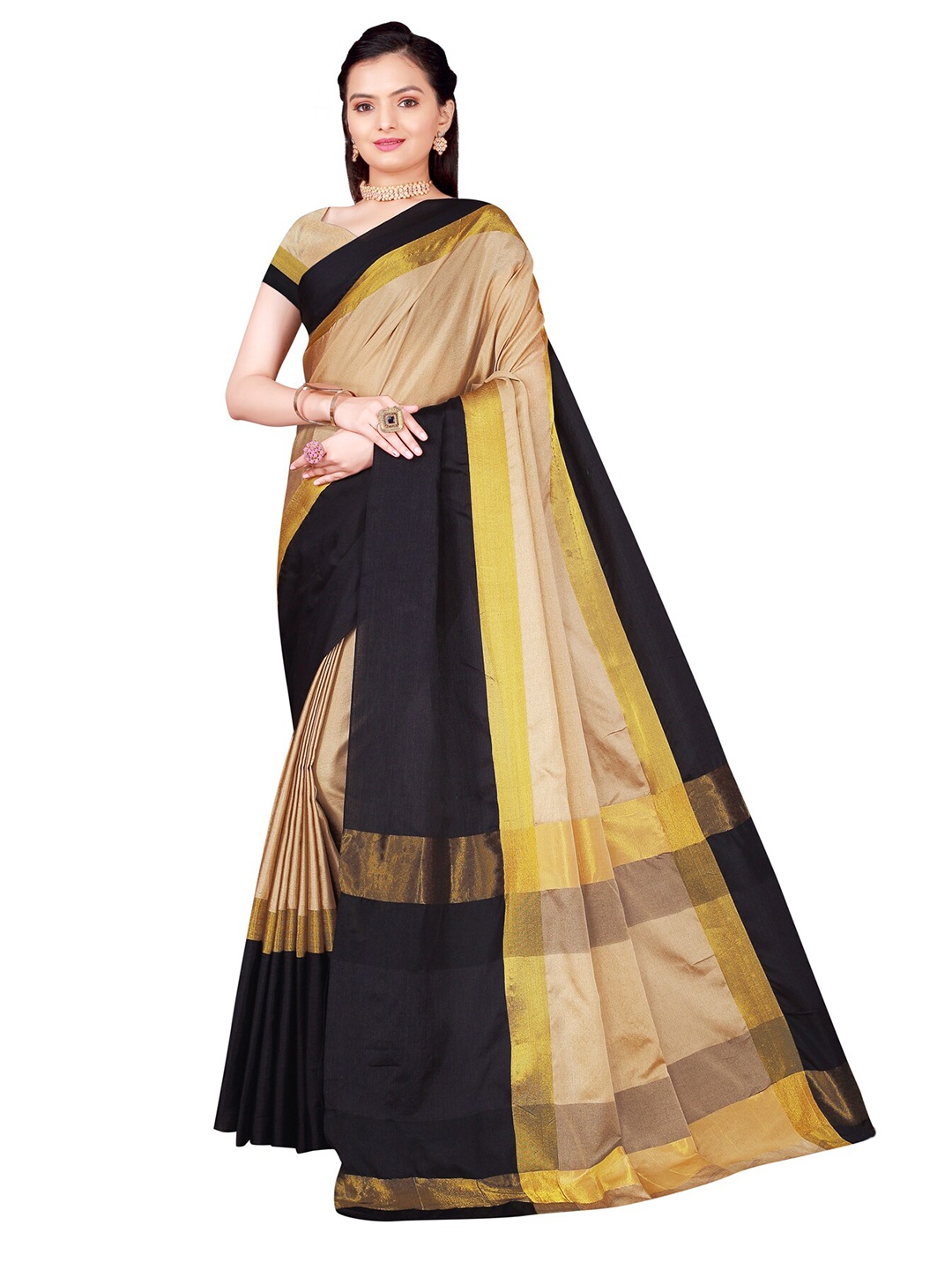 

Florence Gold-Toned & Black Striped Saree