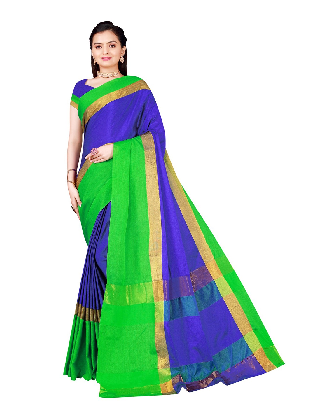 

Florence Blue & Green Colourblocked Zari Saree