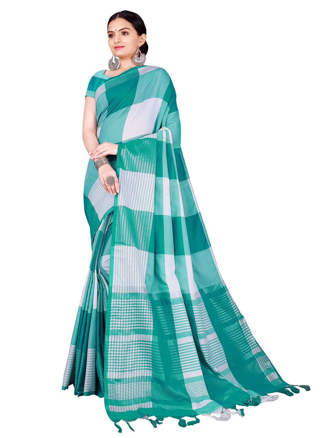 

Florence Teal & Grey Checked Saree