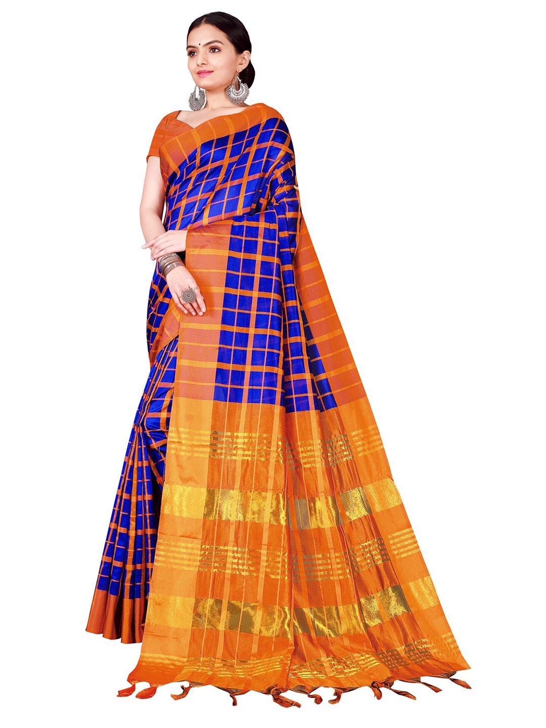 

Florence Blue & Orange Checked Saree