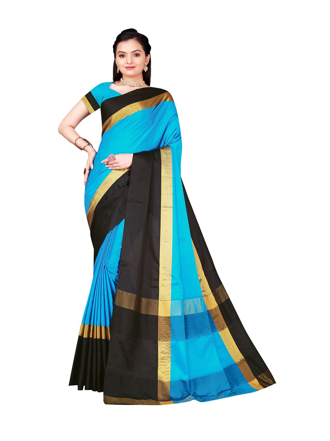 

Florence Women Turquoise Blue & Black Striped Sarees