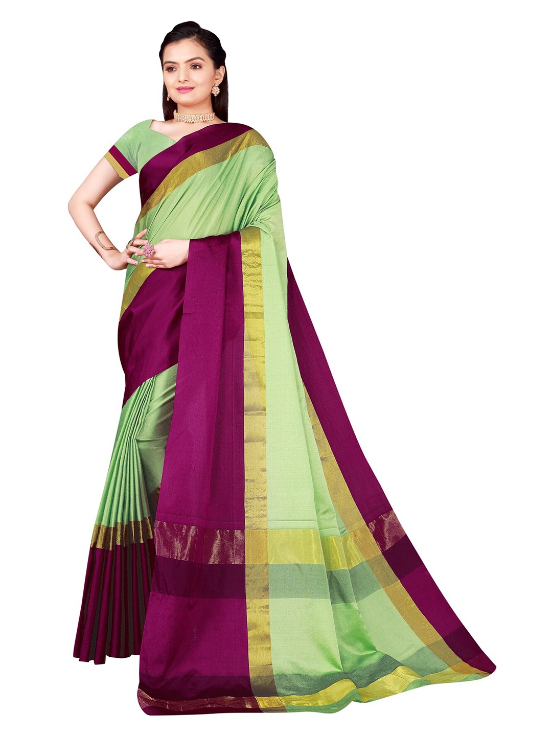 

Florence Lime Green & Pink Striped Cotton Saree