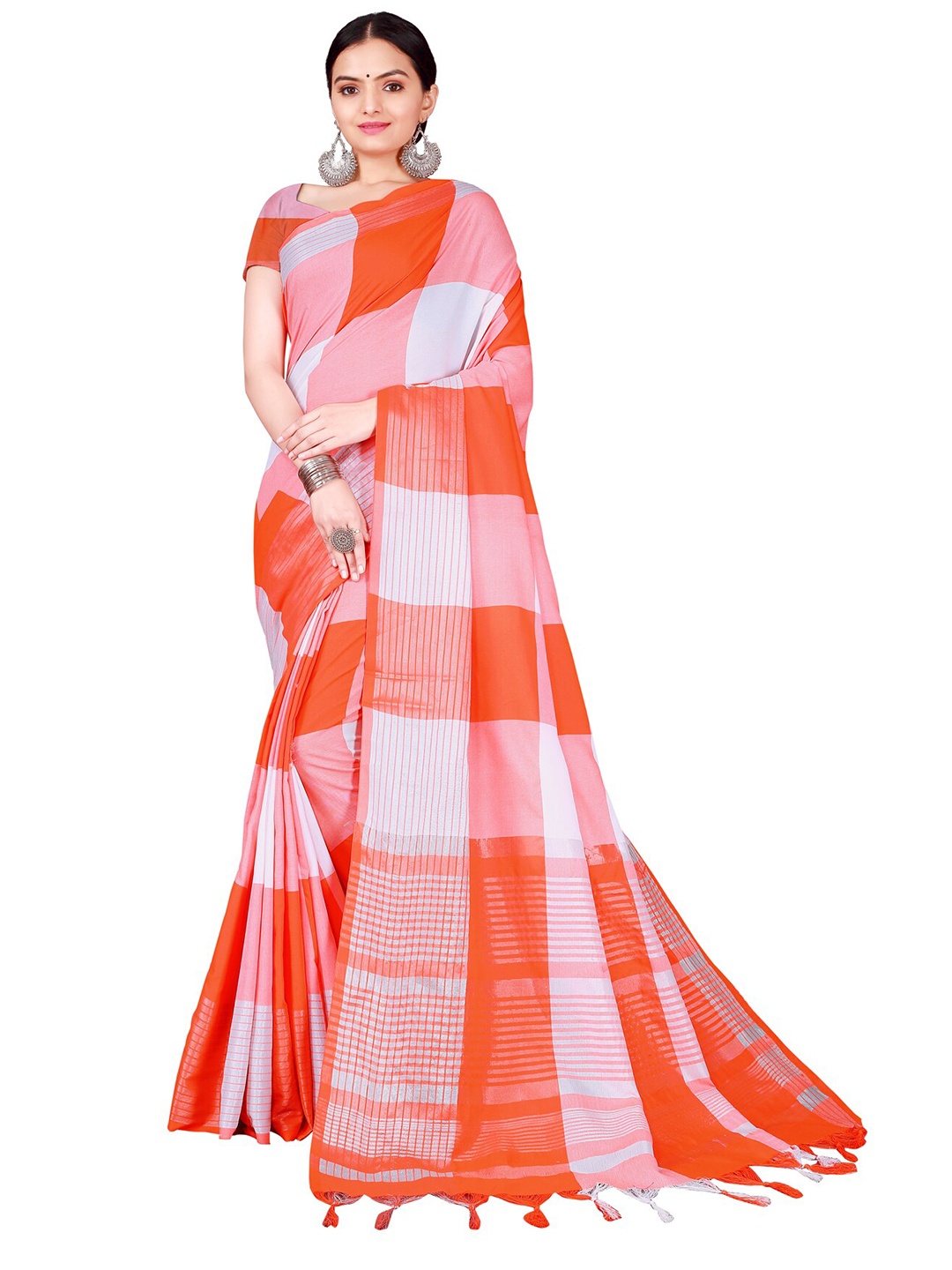 

Florence Orange & White Checked Saree