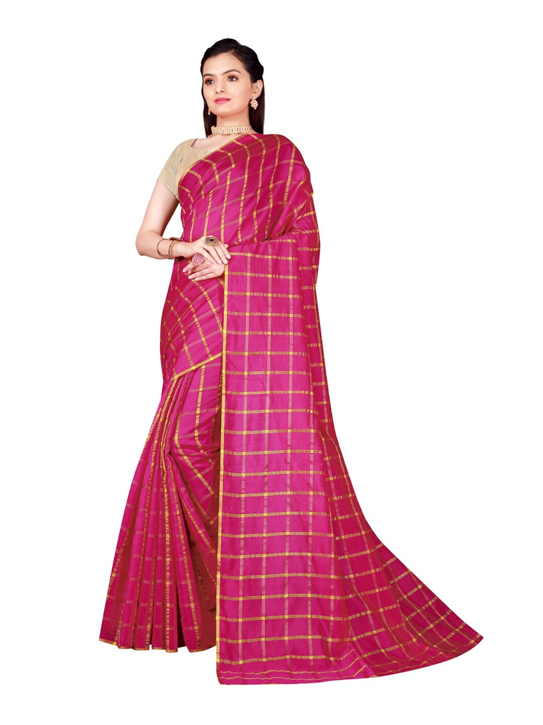 

Florence Fuchsia & Gold-Toned Checked Saree