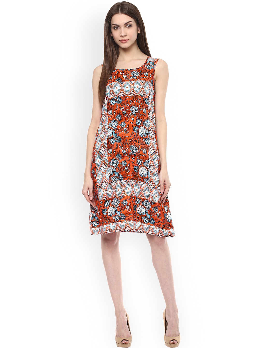 

AKKRITI BY PANTALOONS Women Orange Printed Shift Dress