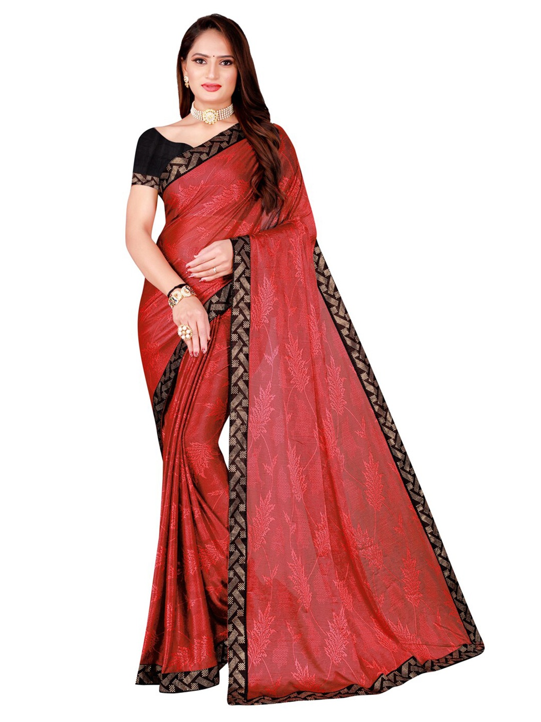 

Florence Maroon & Brown Lycra Foil Printed Saree