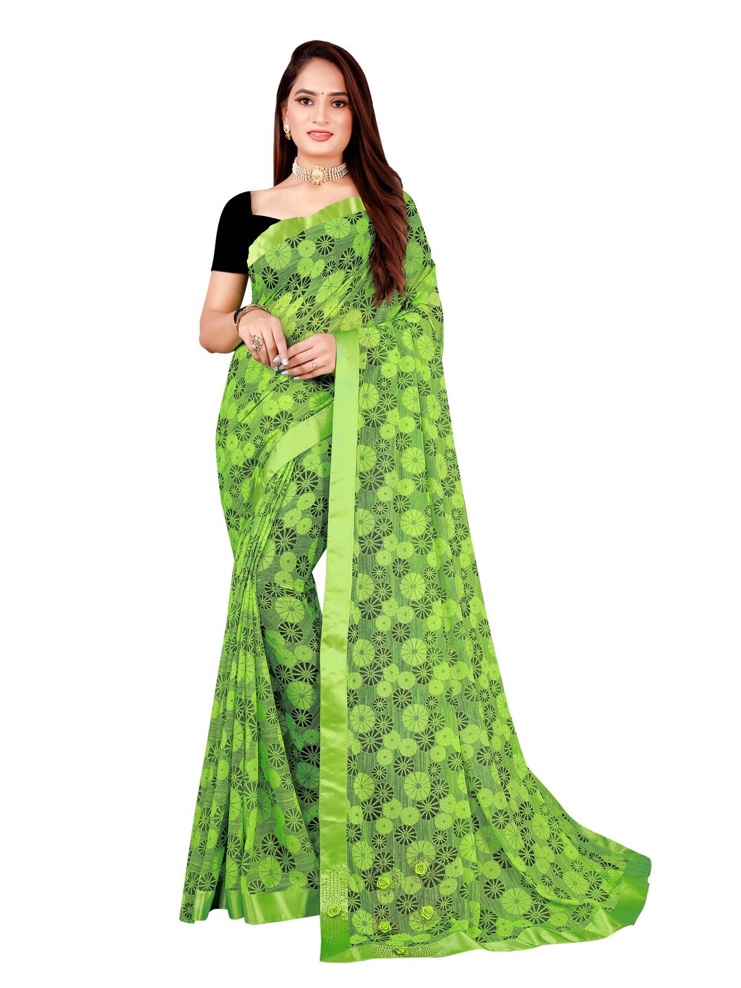 

Florence Green Floral Art Silk Saree