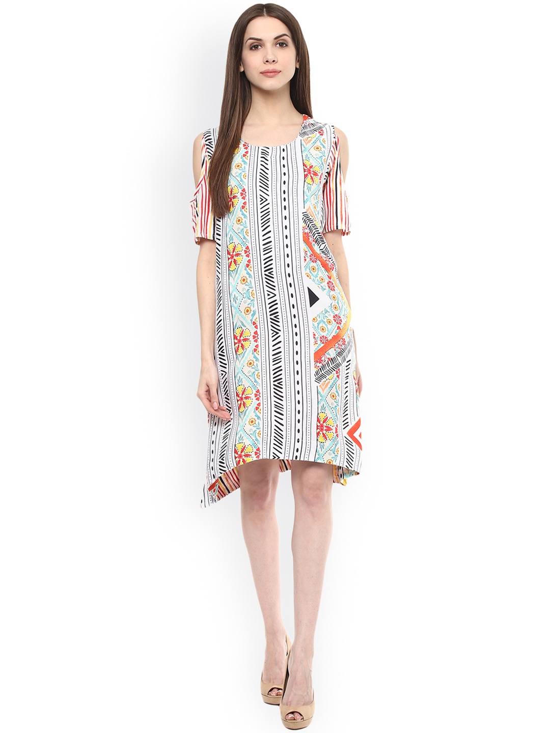 

AKKRITI BY PANTALOONS Women White Printed A-Line Dress