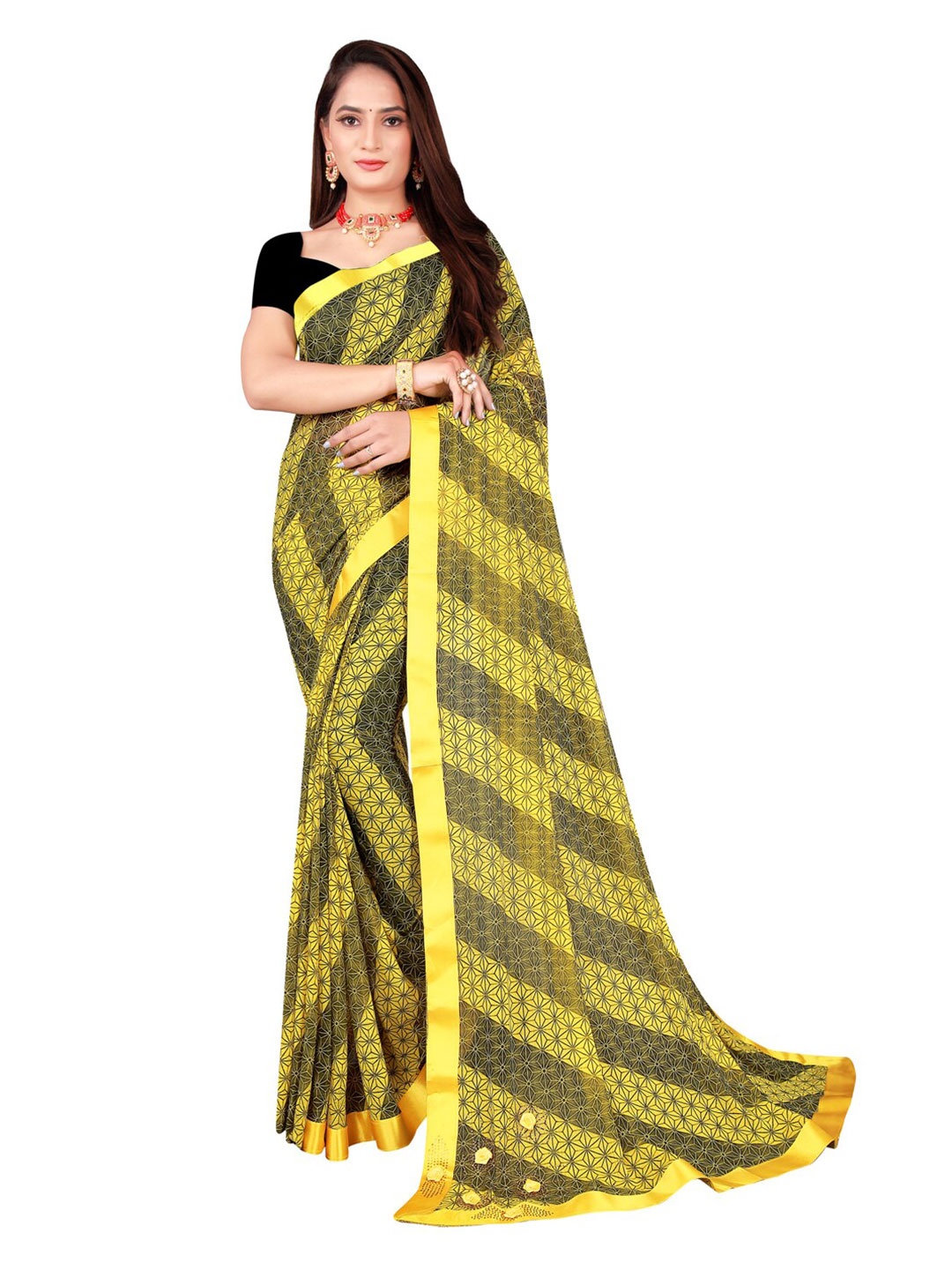 

Florence Yellow & Black Ethnic Motifs Art Silk Saree