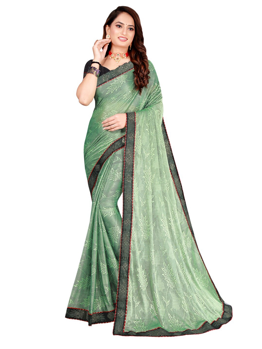 

Florence Olive Green & Black Floral Art Silk Saree