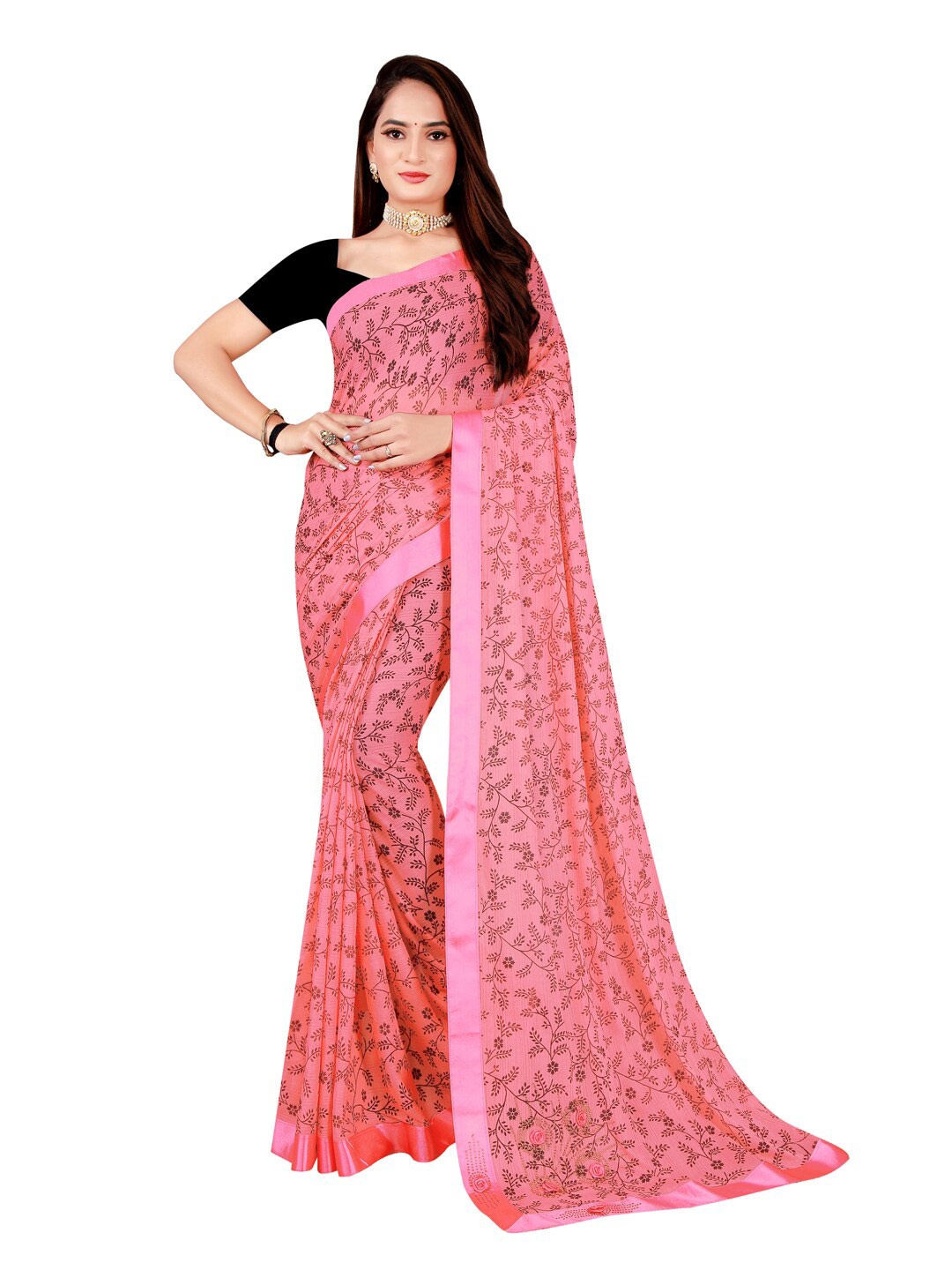 

Florence Coral Red & Black Floral Art Silk Saree