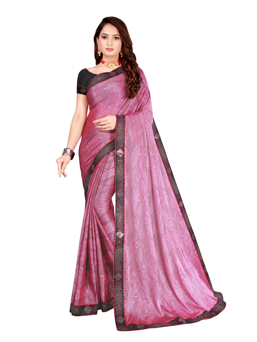

Florence Pink & Black Floral Art Silk Saree