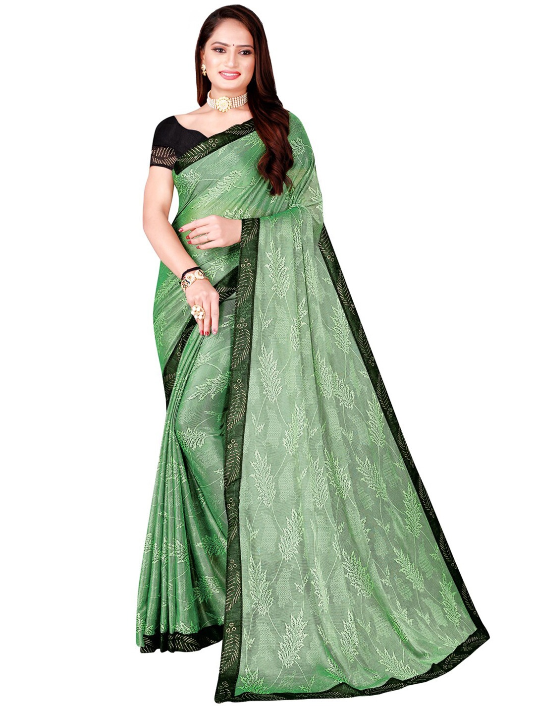 

Florence Green & Black Floral Art Silk Saree