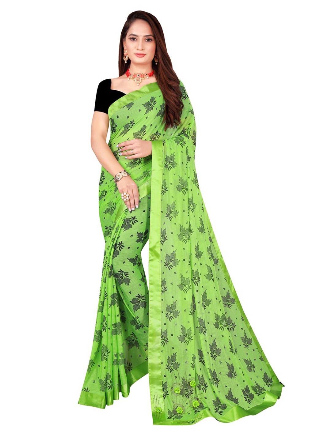 

Florence Green & Black Floral Art Silk Saree