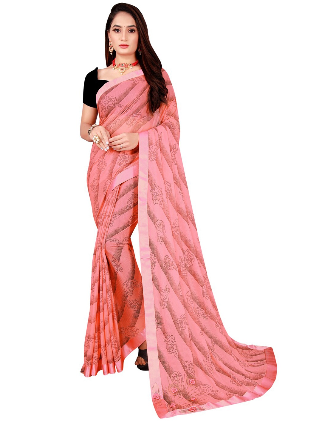 

Florence Coral Red Floral Art Silk Saree