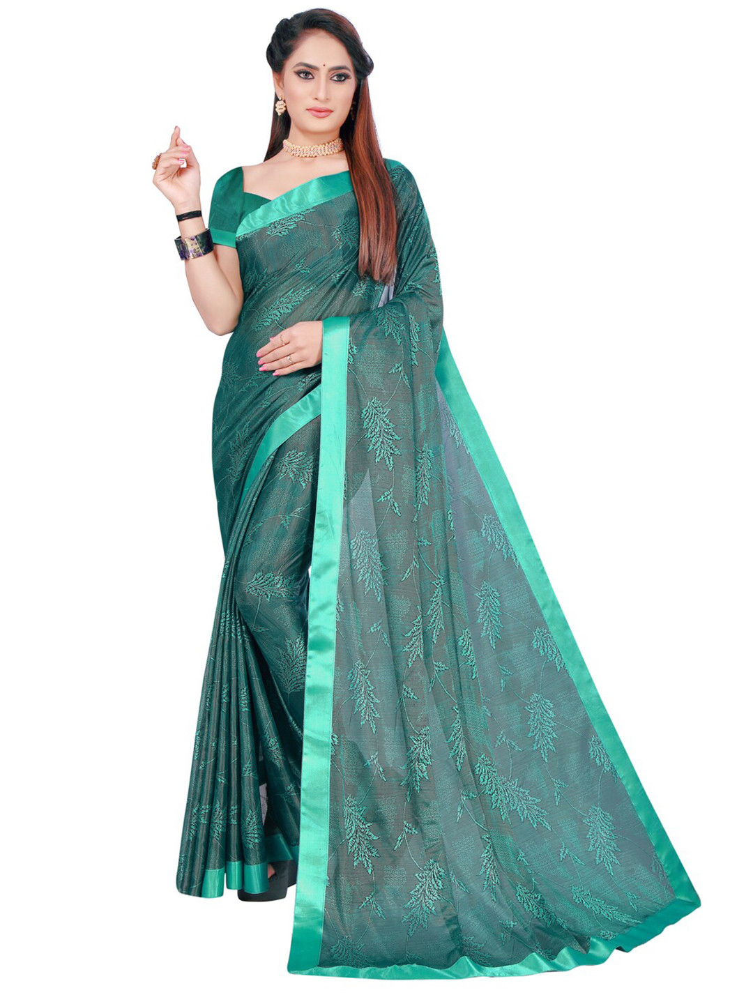

Florence Teal Blue Floral Art Silk Saree