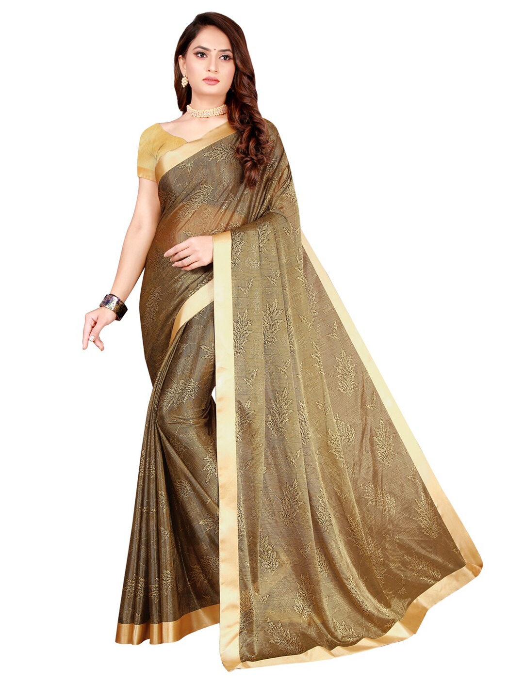 

Florence Mustard Yellow Floral Art Silk Saree