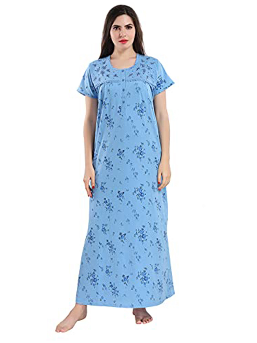 

9shines Label Blue Printed Cotton Maxi Nightdress