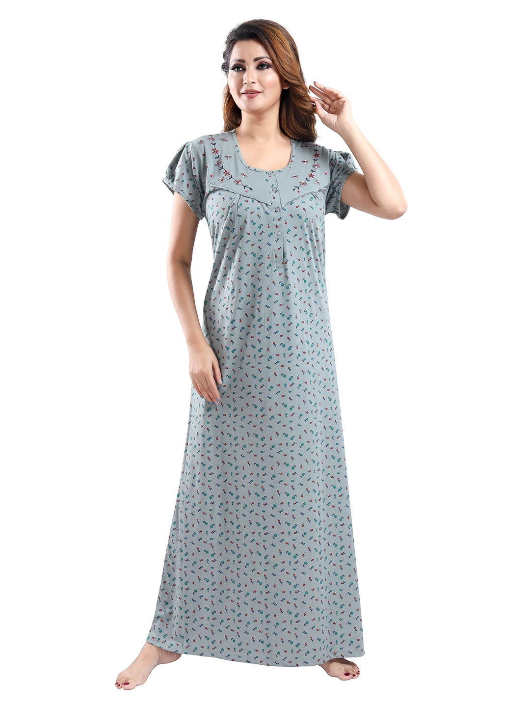 

9shines Label Green Printed Polka Dots Maxi Nightdress
