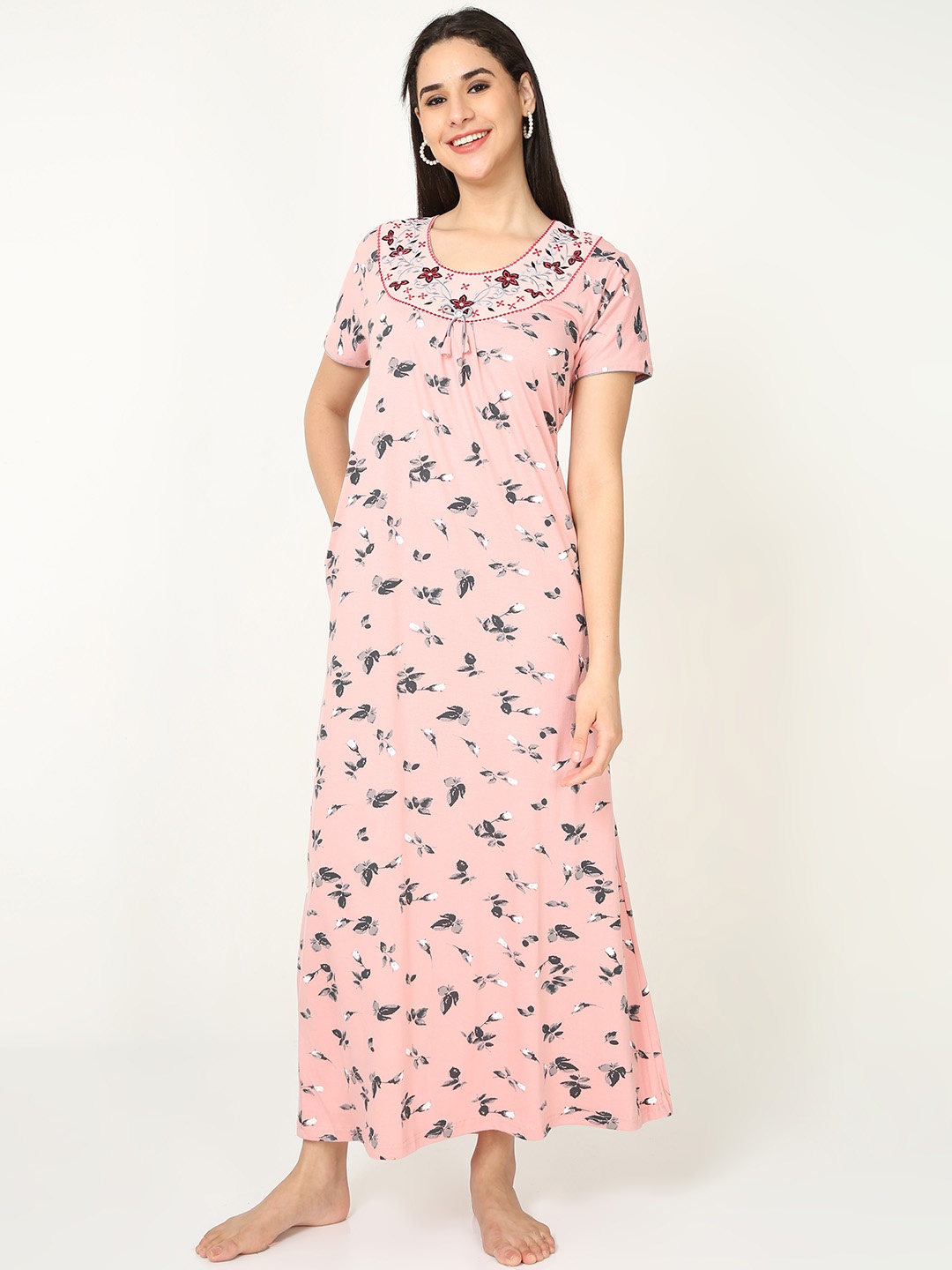 

9shines Label Women Pink Printed Maxi Nightdress