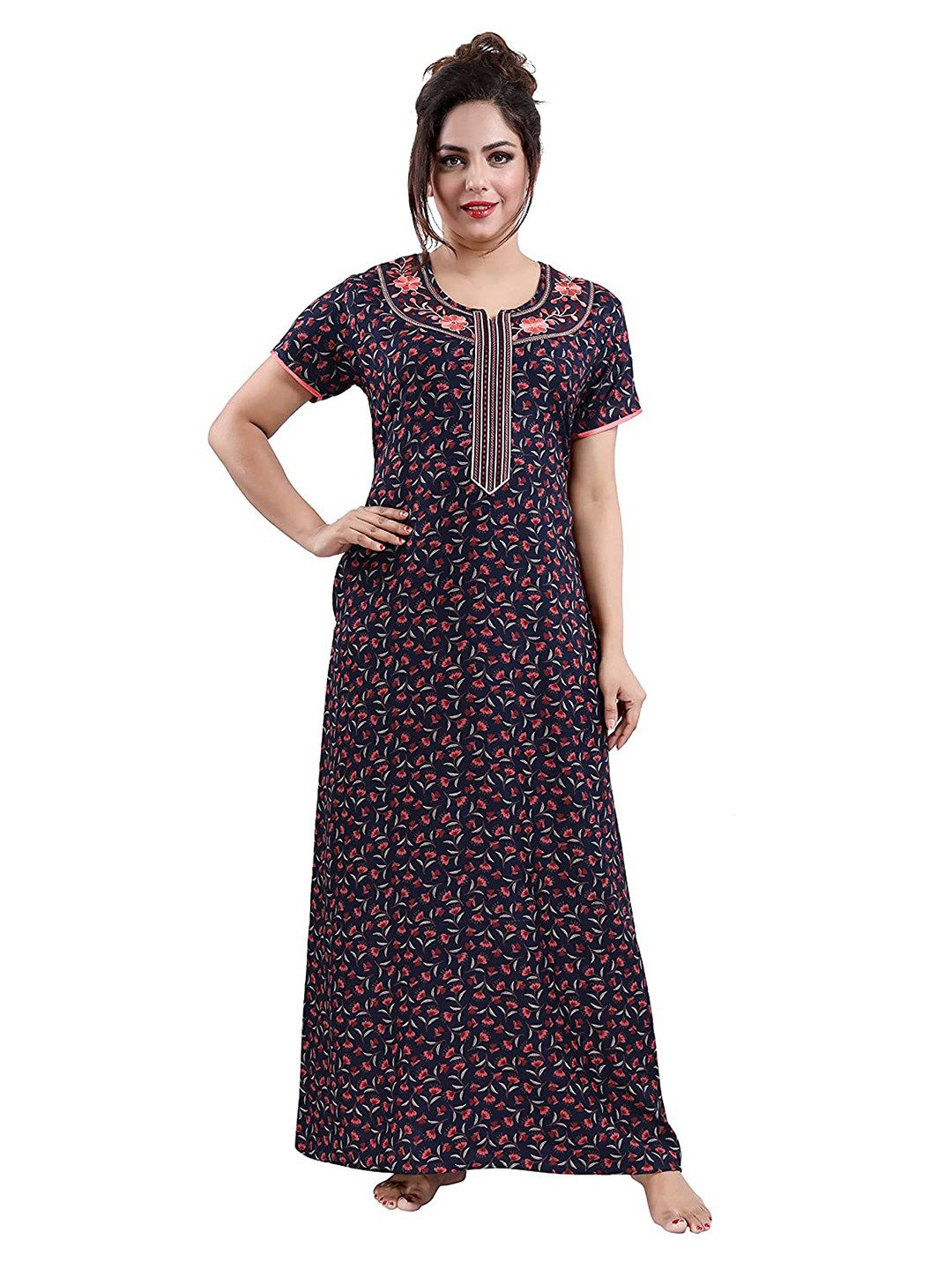 

9shines Label Blue Printed Cotton Maxi Nightdress