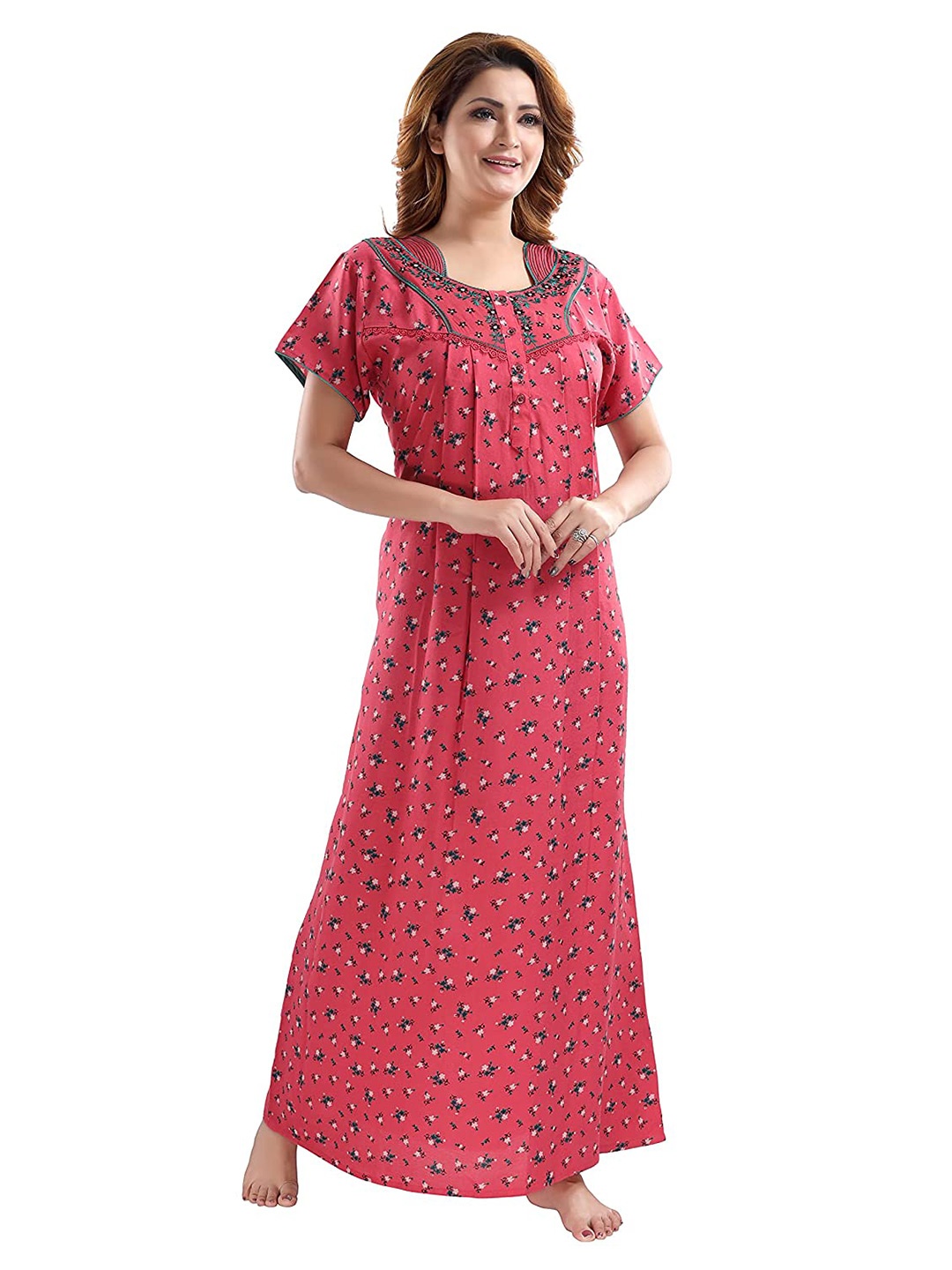 

9shines Label Pink & Green Printed Maxi Nightdress