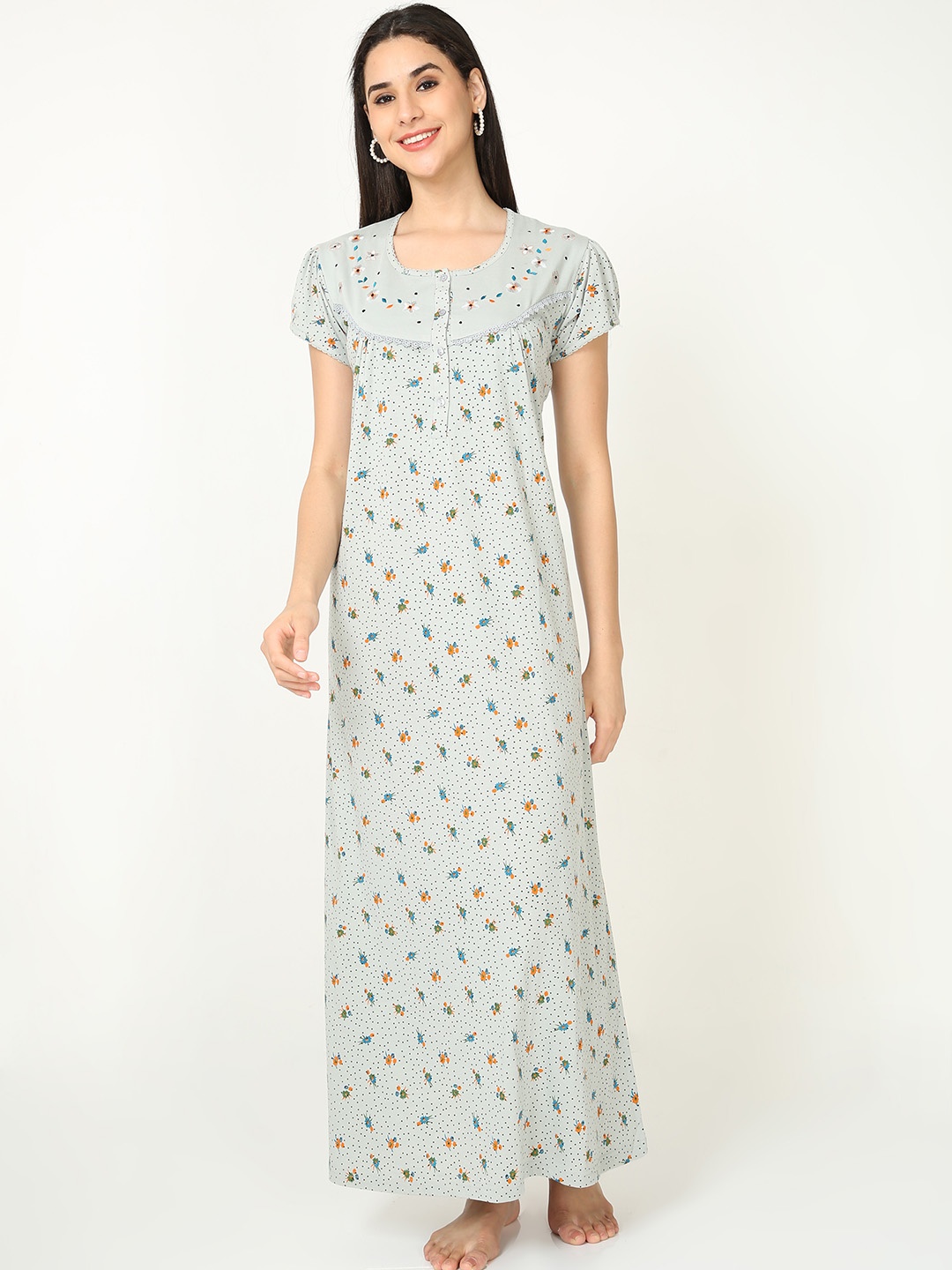 

9shines Label women's Grey Printed Maxi Nightdress