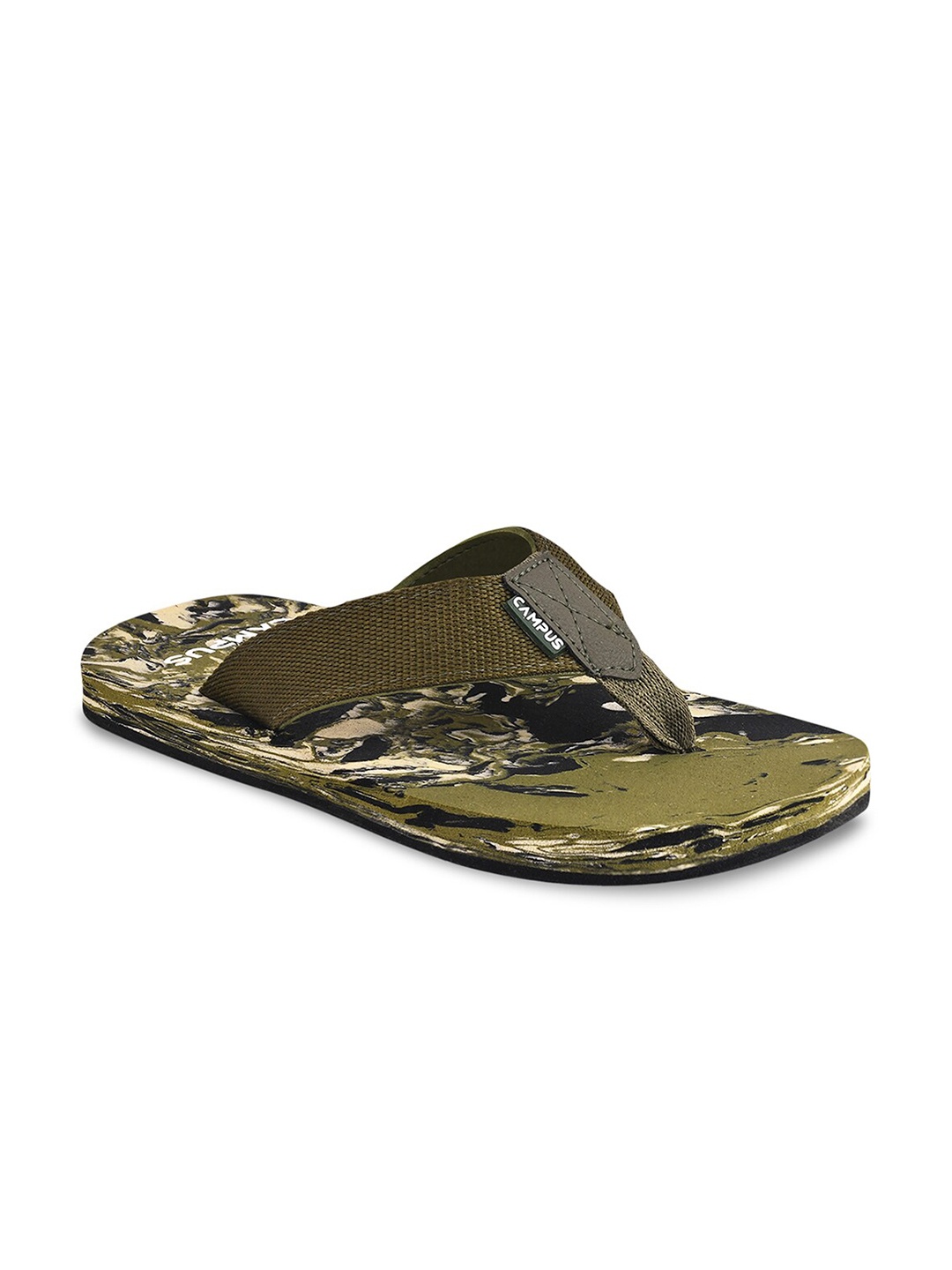 

Campus Men Green & Cream-Coloured Printed Thong Flip-Flops
