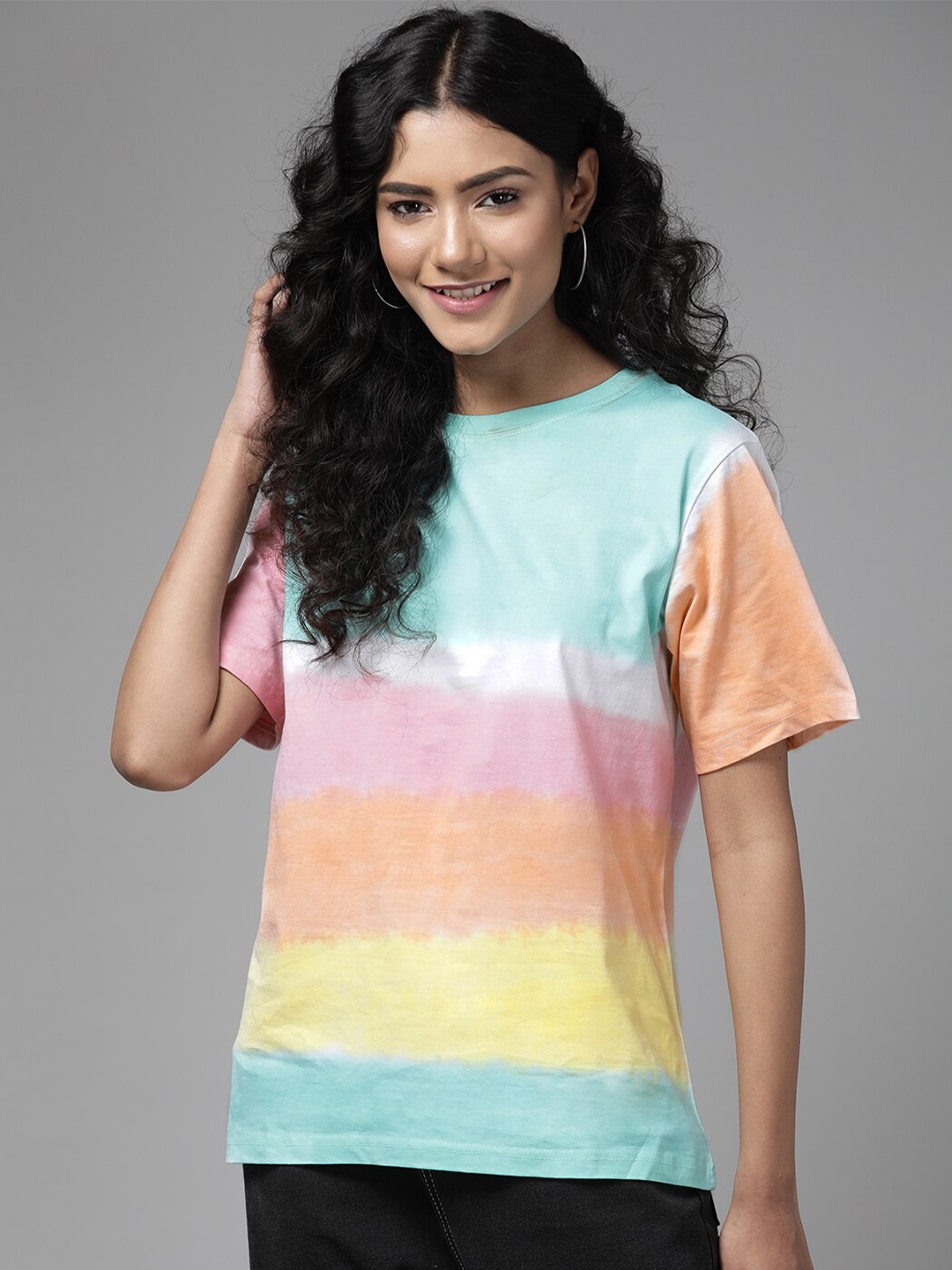 

The Dry State Women Multicoloured Striped Loose T-shirt, Multi