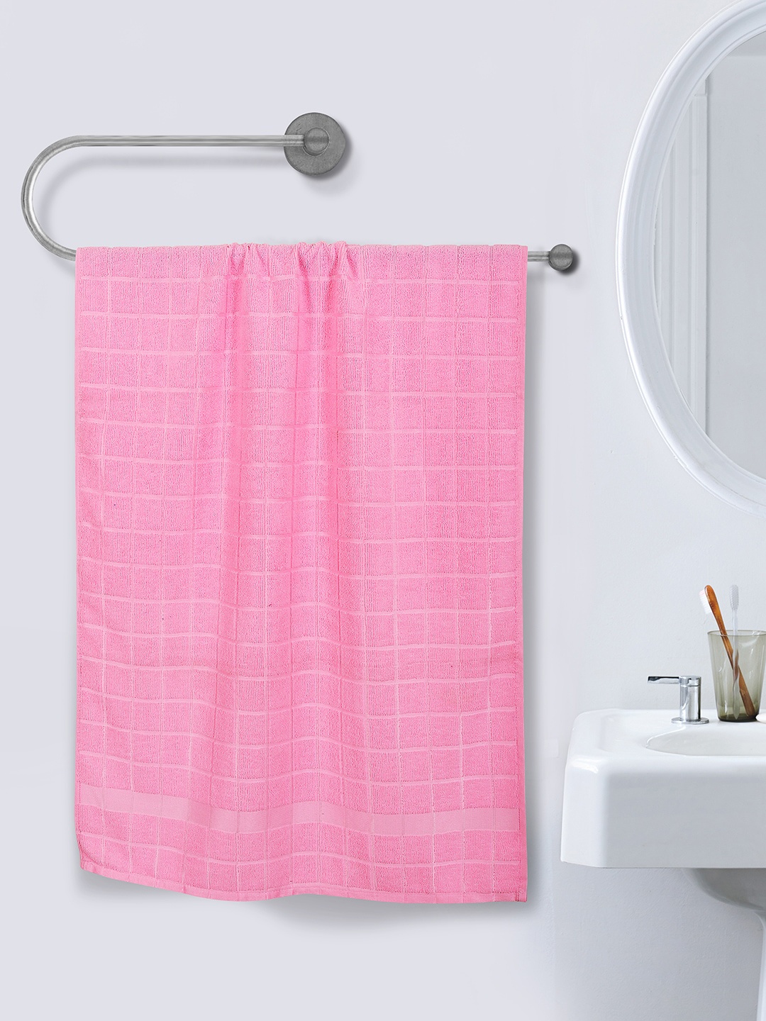 

ROMEE Set of 2 Pink Striped Cotton 350 GSM Bath Towels