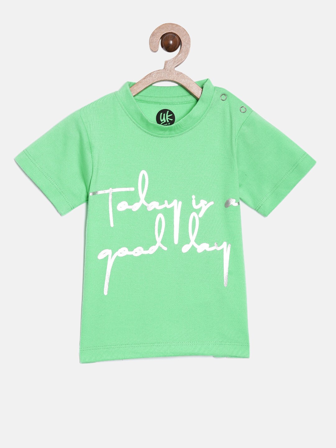 

YK Infant Girls Neon Green Typography Print Cotton T-shirt, Fluorescent green