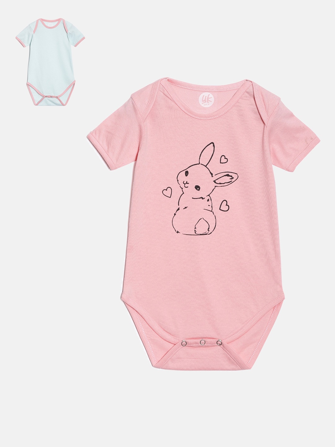 

YK Infant Girls Pack of 2 Pink Blue Bunny Rabbit Printed Cotton Bodysuit