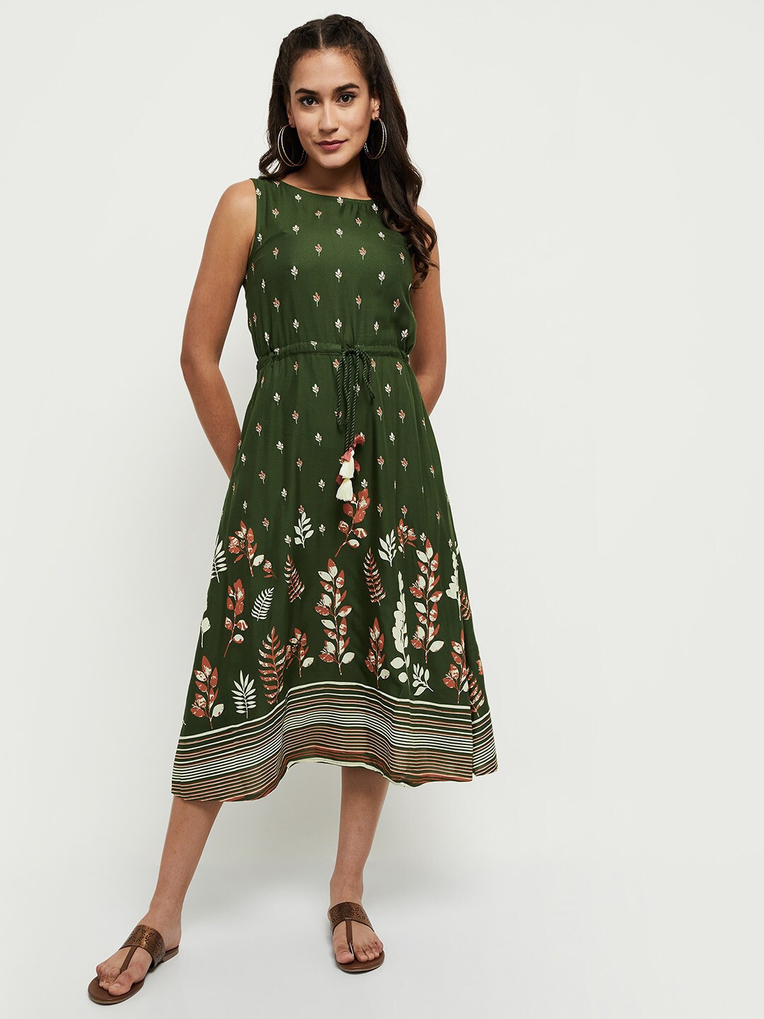 

max Women Green Floral A-Line Midi Dress