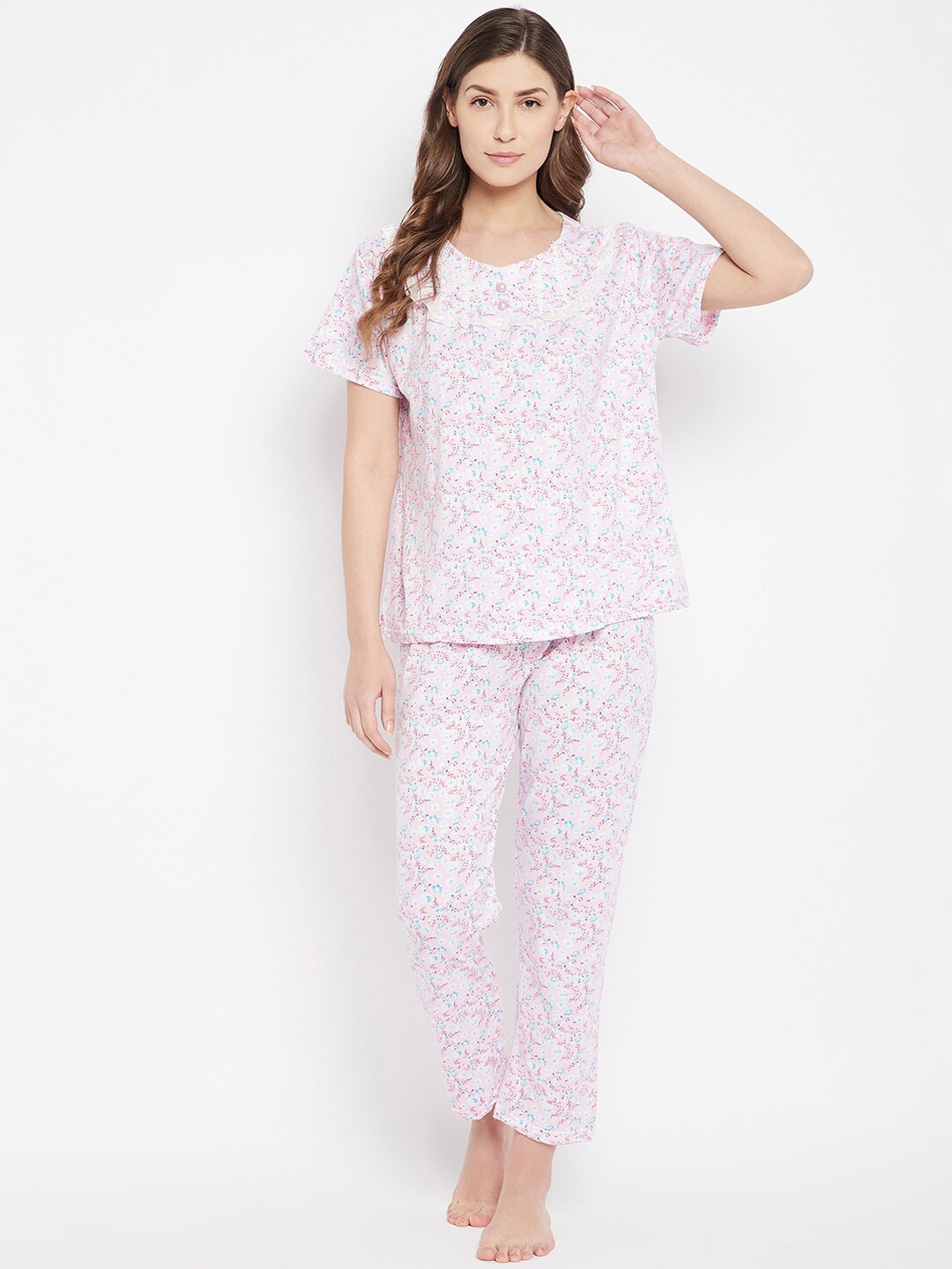 

Camey Women Pink & Blue Printed Night suit