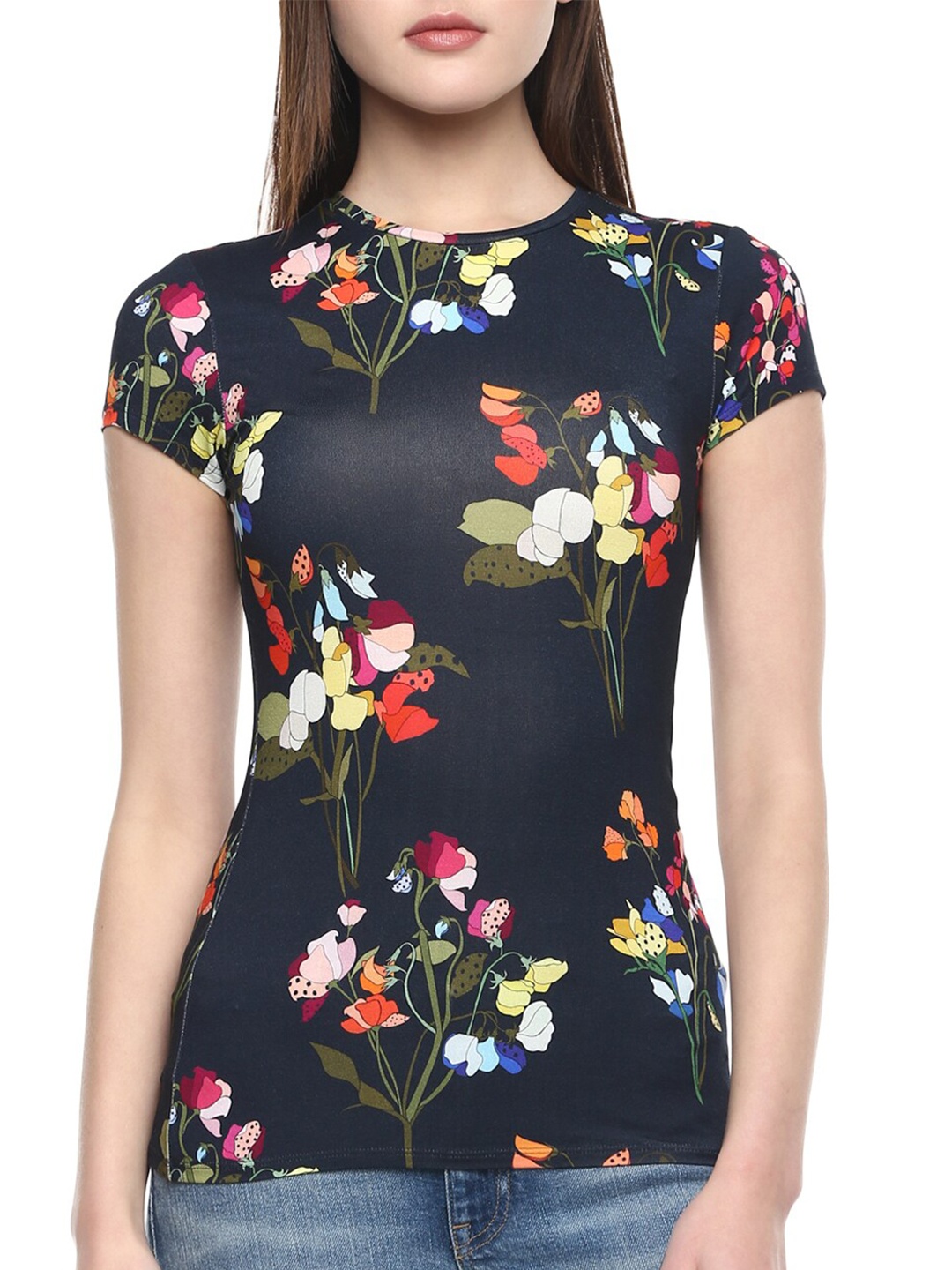 

Ted Baker Women Navy Blue & Green Pure Cotton Floral Print Top