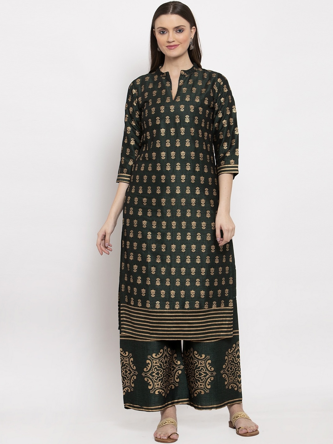 

Miaz Lifestyle Women Green Ethnic Motifs Printed Kurta