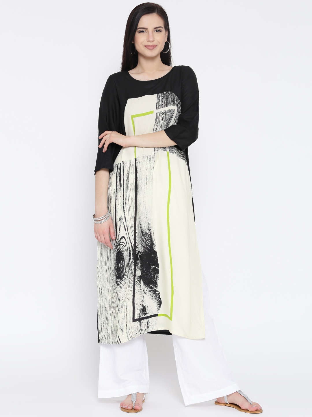 

RANGMANCH BY PANTALOONS Women Off-White Printed Straight Kurta