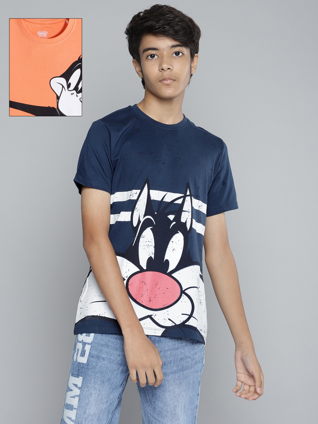 

YK Warner Bros Boys Pack of 2 Looney Tunes Printed Cotton T-shirts, Blue