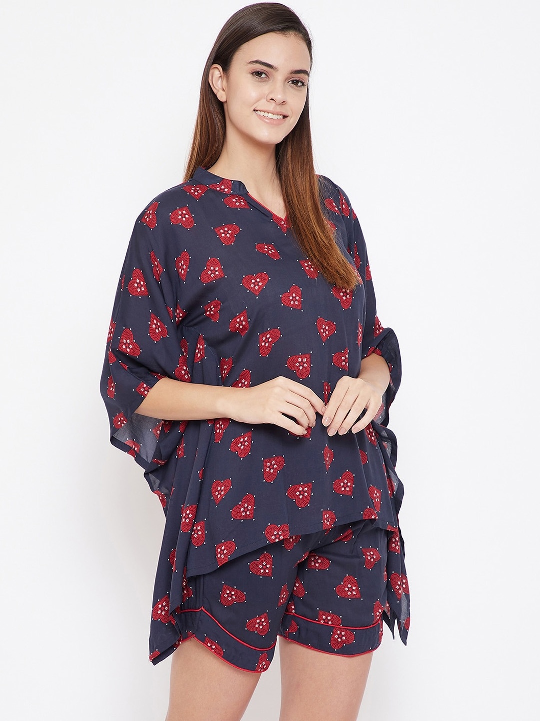 

The Kaftan Company Women Navy Blue Printed Night suit