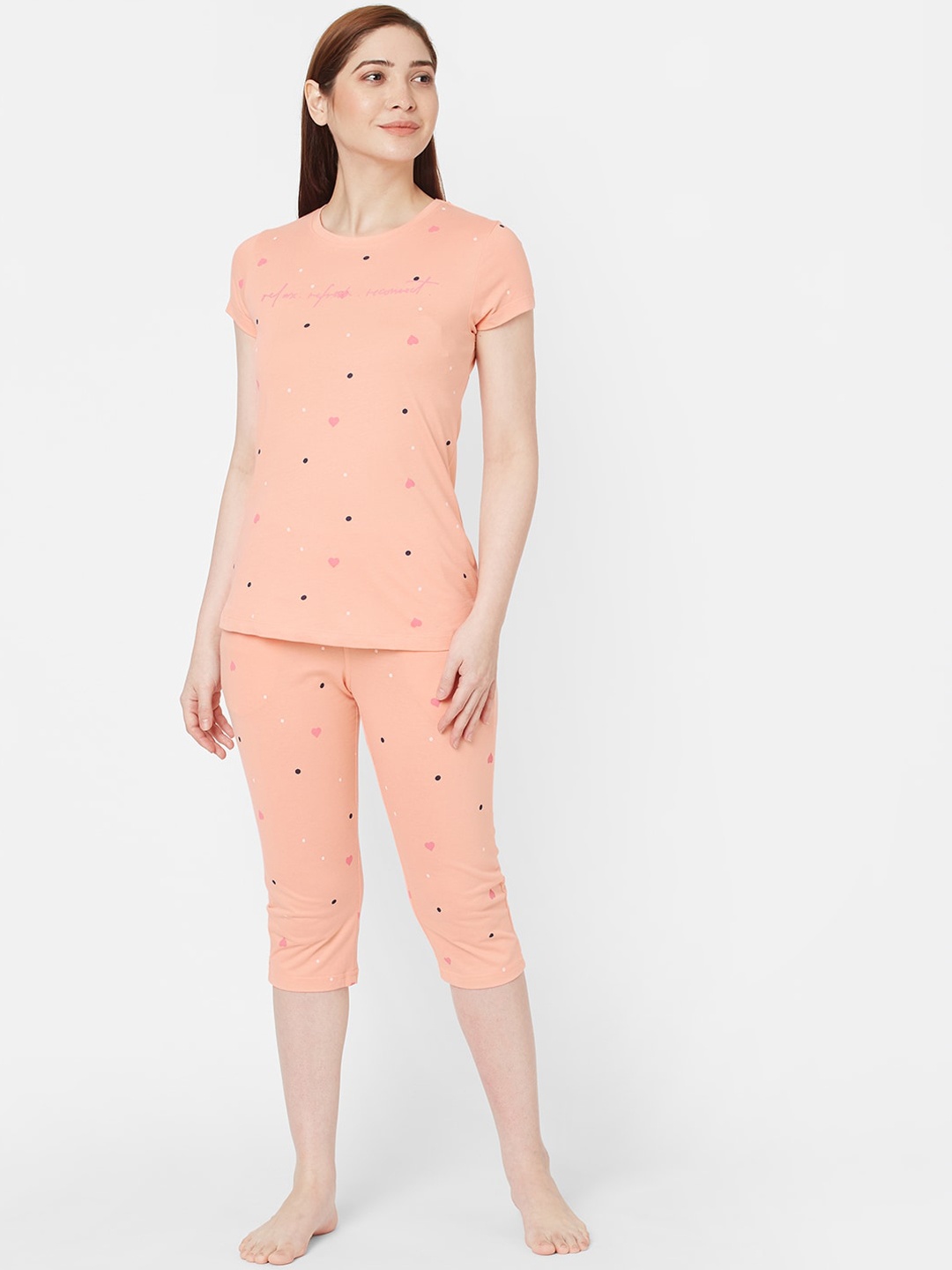 

Sweet Dreams Women Peach-Coloured Printed Night Suit
