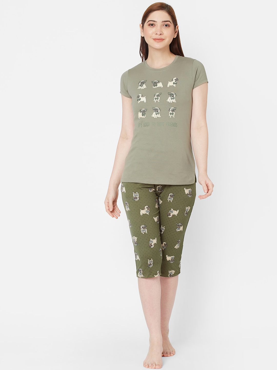 

Sweet Dreams Women Green Printed Night suit