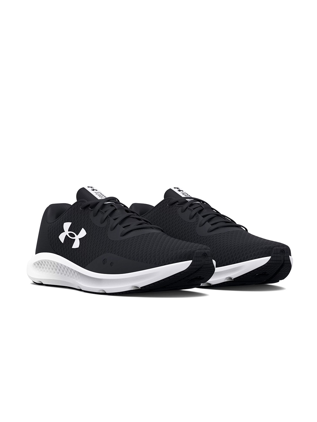 

UNDER ARMOUR Women Black & White Woven Design Charged Pursuit 3 Running Shoes