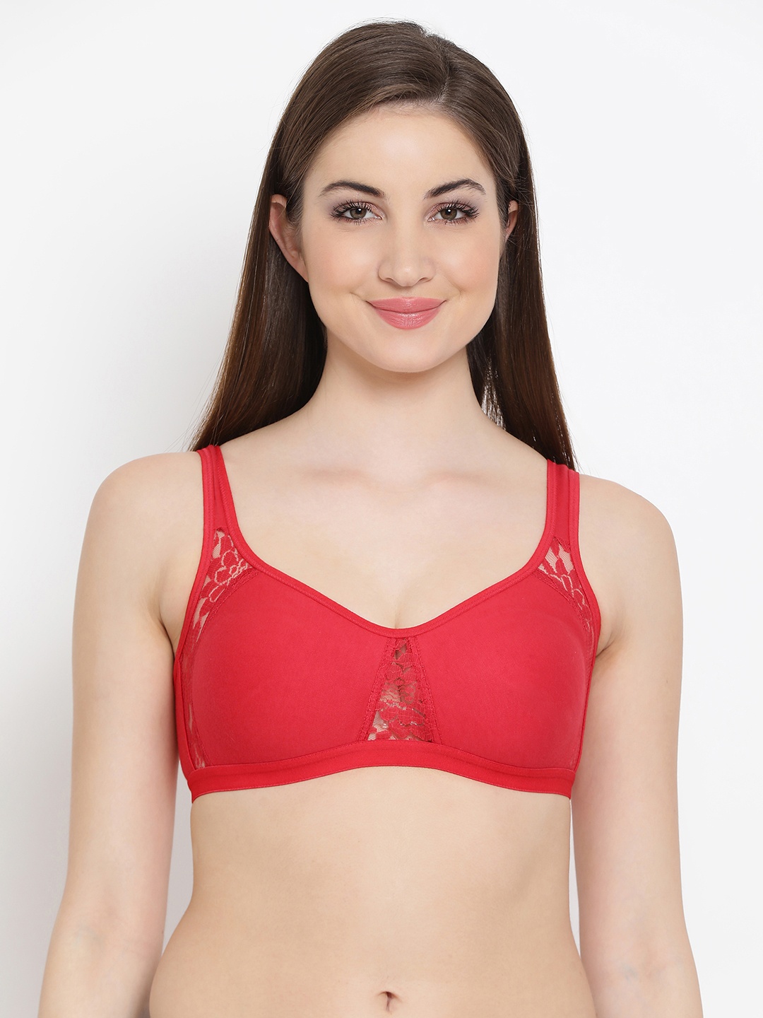 

Clovia Non-Padded Non-Wired Full Coverage Cotton Rich Lace Everyday Bra BR0764P0432B, Red